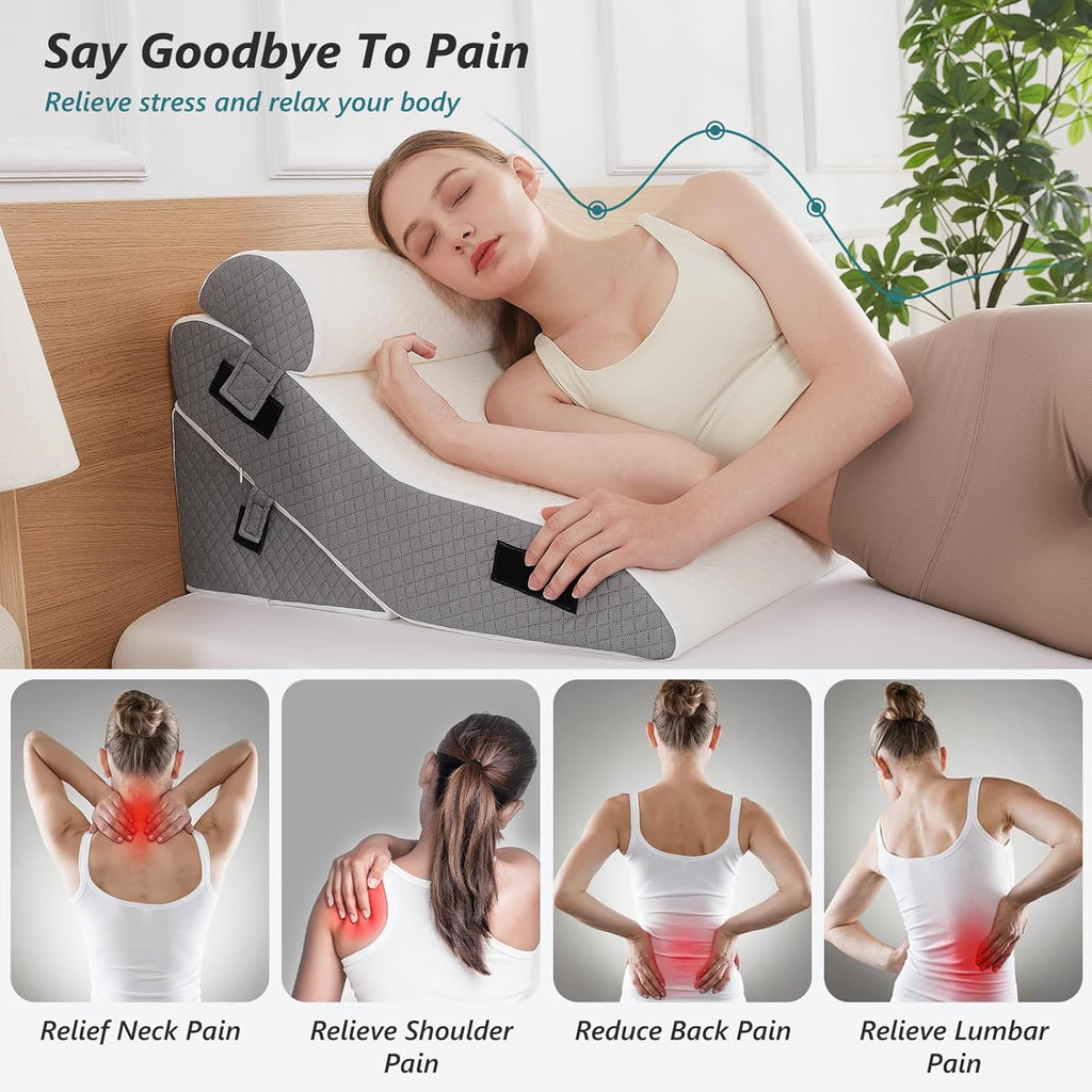 3 PCS 35D Adjustable Triangle Wedge Pillow Set (white grey) J8157