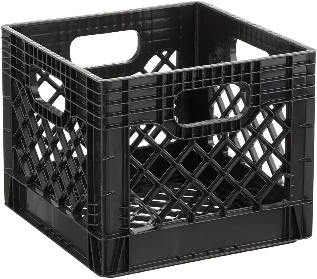 16QT Black Heavy-Duty Plastic Square Milk Crate Y7723