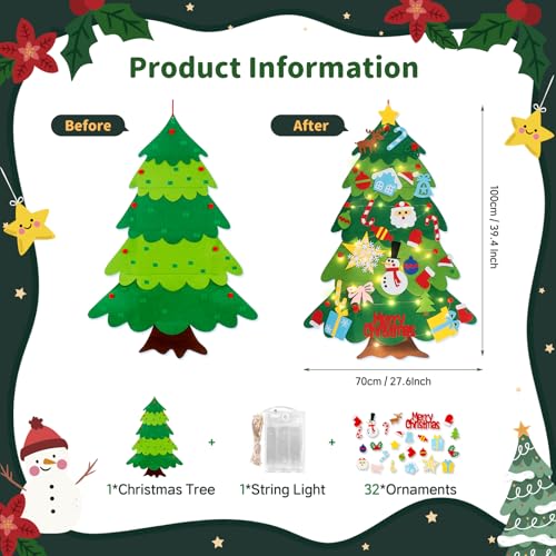 3.3FT Felt Christmas Tree with 32 Ornaments and String Lights X20387