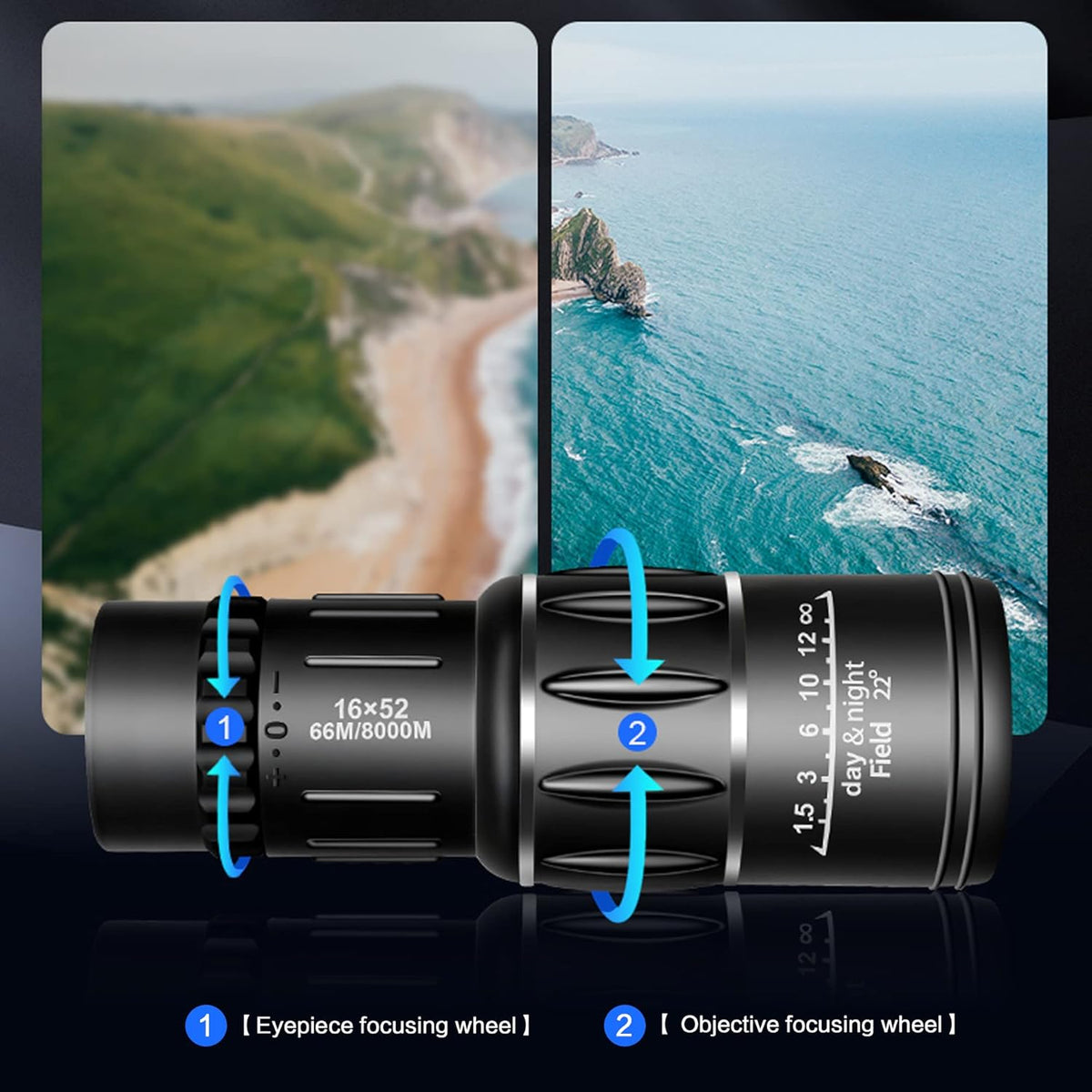16×52 Waterproof Anti-Fog Monocular with Tripod T280565
