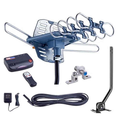 Outdoor TV Antenna, Long Range, 360° Rotation, 4K 1080P VHF UHF, with Remote and 40ft RG6 Coax Cable A768048
