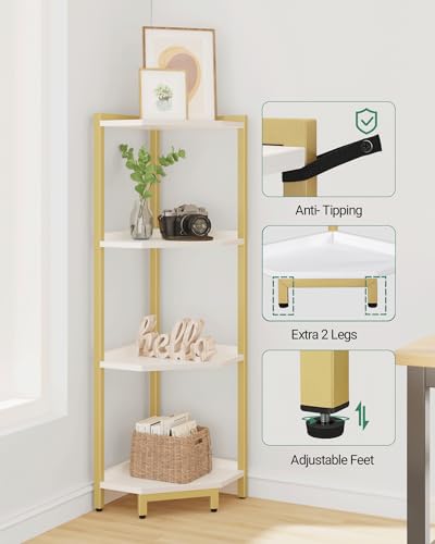 4-Tier White Corner Shelf with Metal Frame K8934
