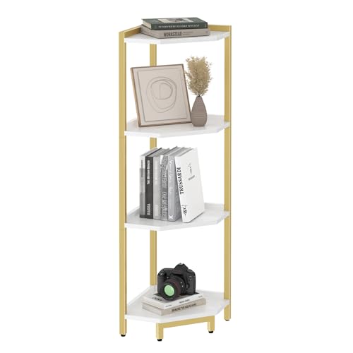 4-Tier White Corner Shelf with Metal Frame K8934