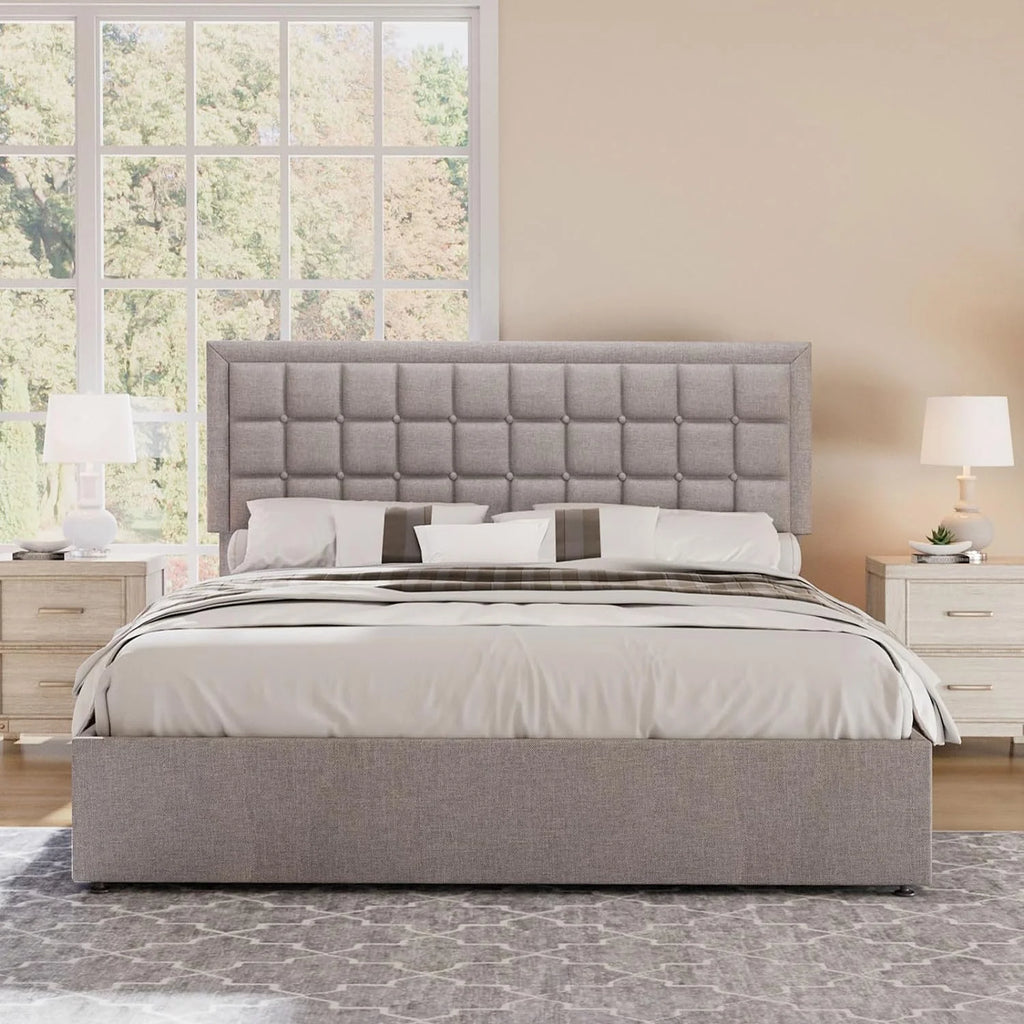 Queen Size Light Grey Upholstered Storage Bed Frame H90709