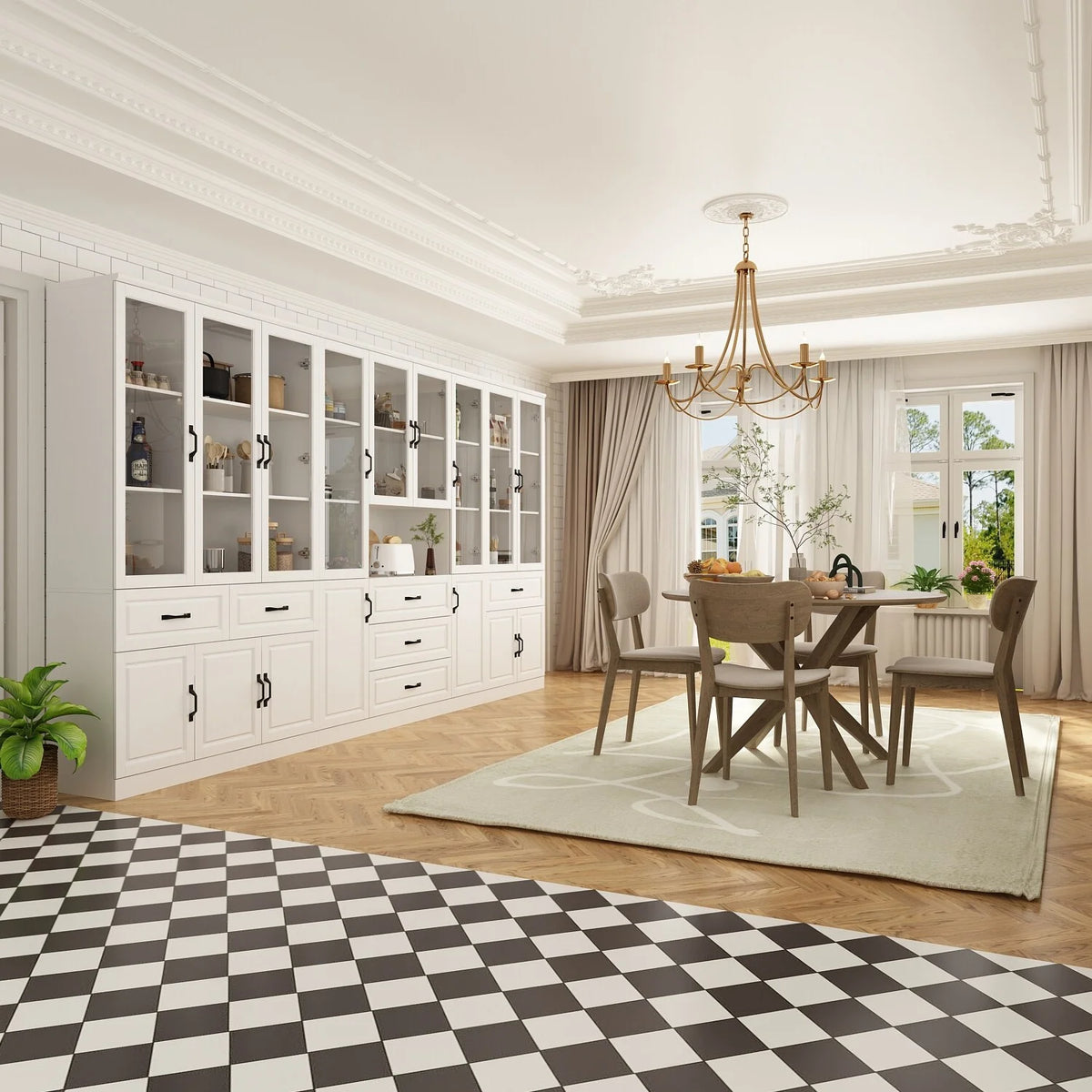 White Buffet China Cabinet with Tempered Glass Doors H3951