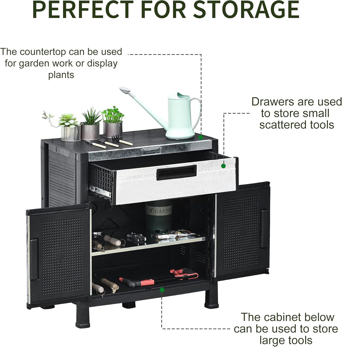 Outdoor Storage Sheds Cabinet with Adjustable Shelves, Waterproof PP & Galvanized Steel U852