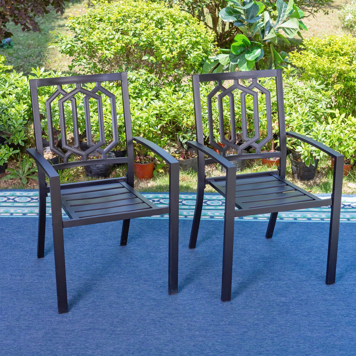 6-Piece Outdoor Patio Set with 10 FT Umbrella, 4 Stacking Chairs & Square Dining Table B471