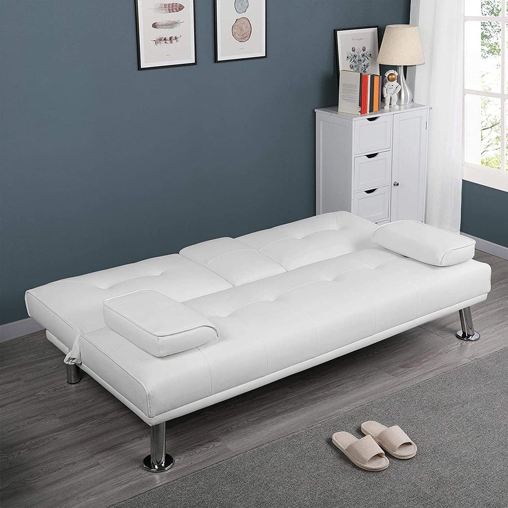 White Faux Leather Futon Set Convertible Sleeper Loveseat Daybed H229