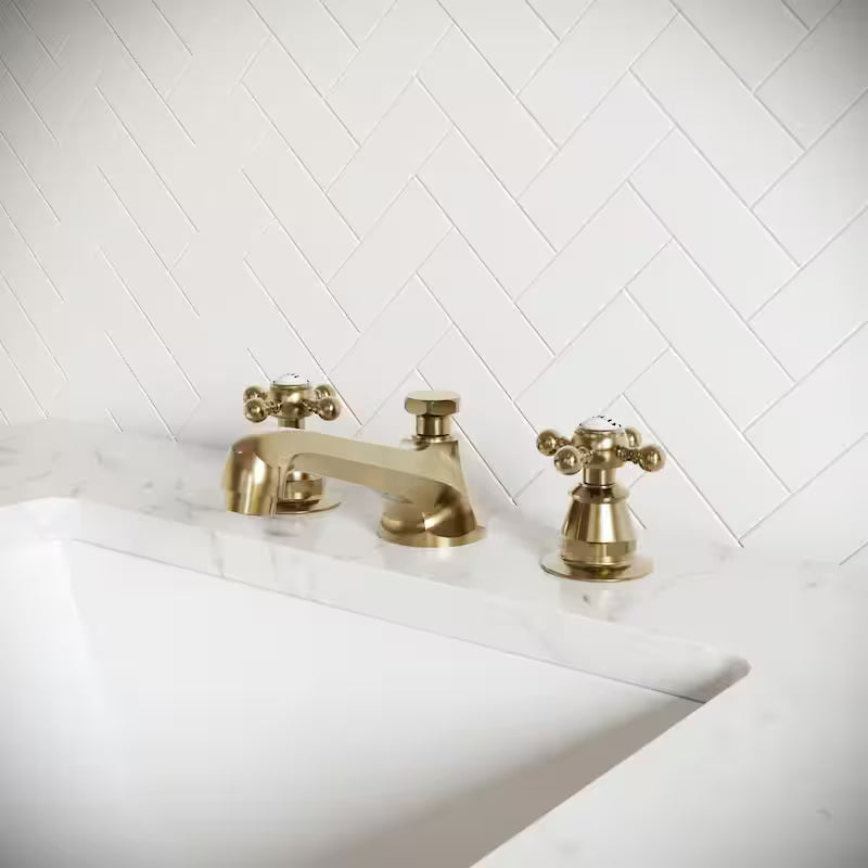 Widespread Deck Mount Lavatory Faucet with Pop-Up Drain in Satin Gold M7963