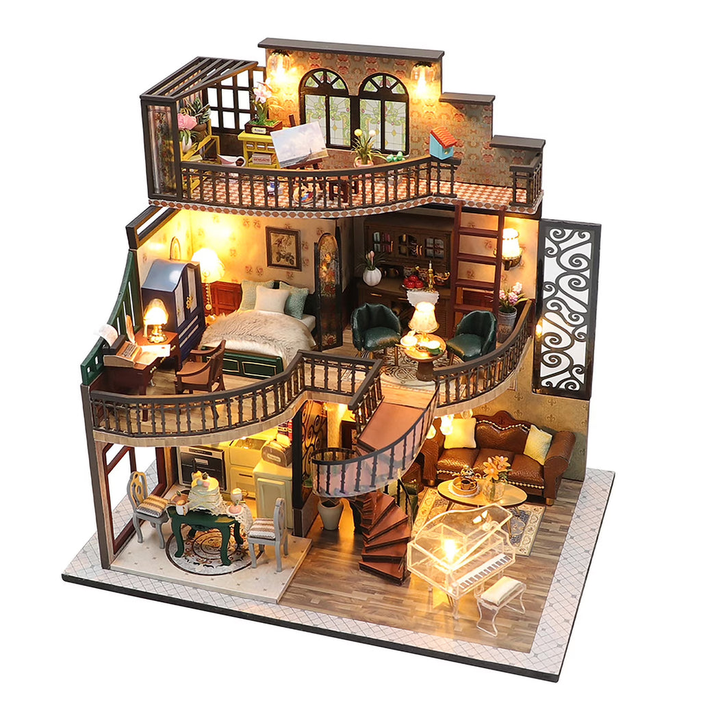 Dream Building Pavilion Dollhouse Miniature DIY House Kit with Furniture F3001