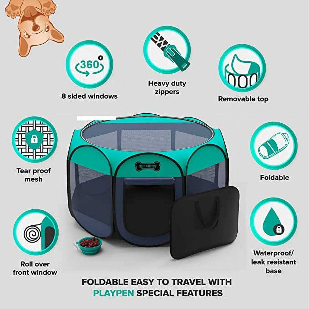 Foldable Pet Playpen with Carrying Case and Travel Bowl S16012