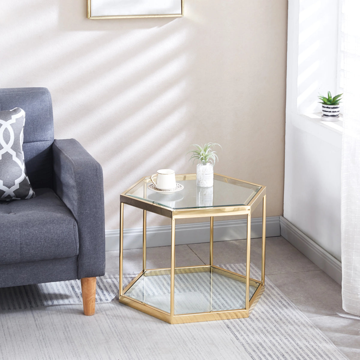 Glass Coffee Table with Gold Stainless Steel Frame O8436