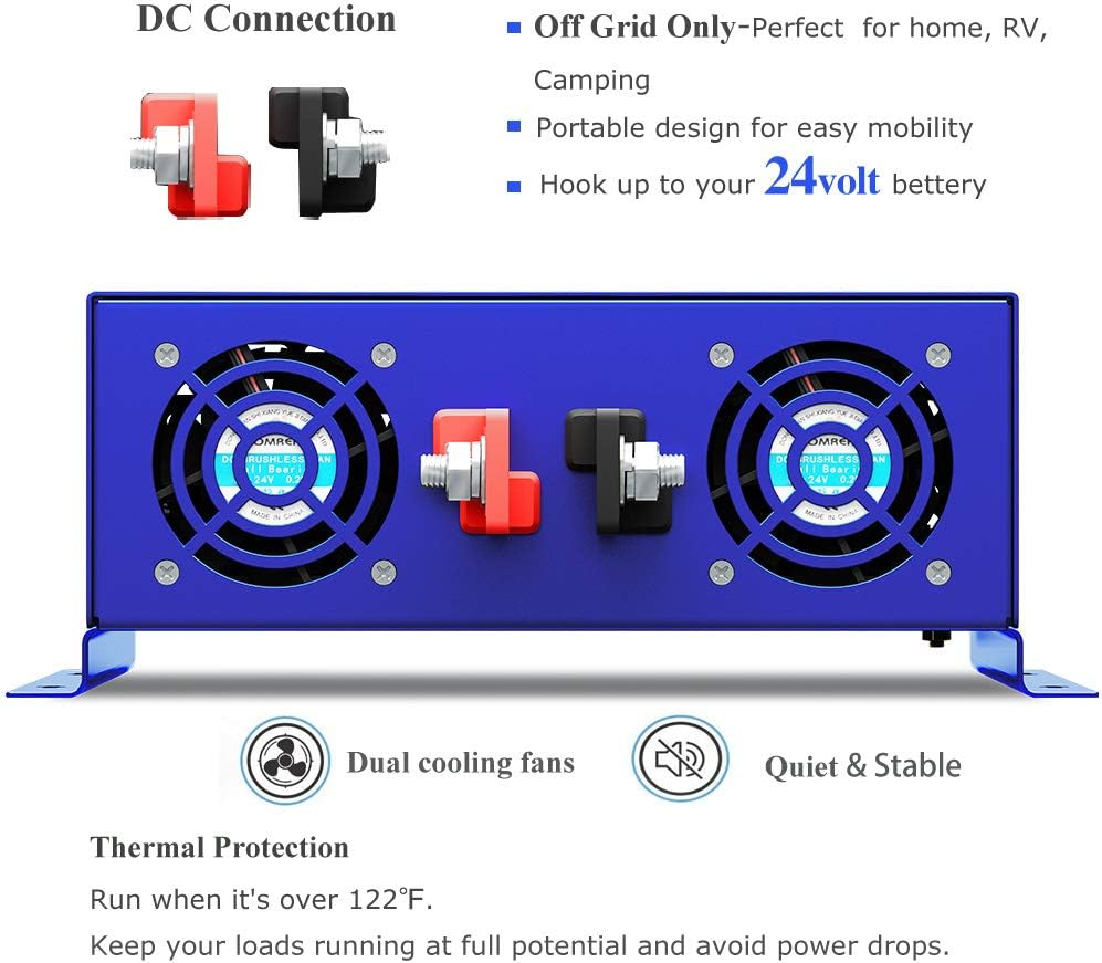 2000W Pure Sine Wave Power Inverter 24V DC to AC 120V with Remote Switch Q7814