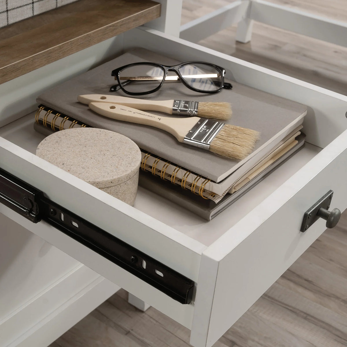 L-Shaped White Engineered Wood Desk X1455