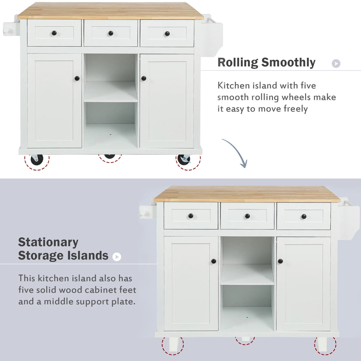 White Kitchen Island with Storage P3349