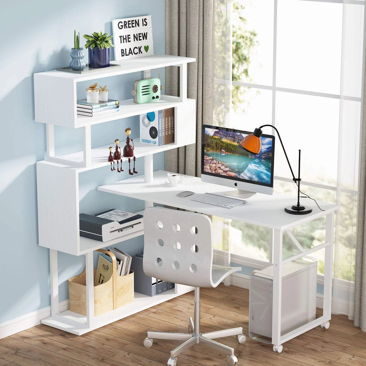 L Shaped Desk with Storage Bookshelf T601537
