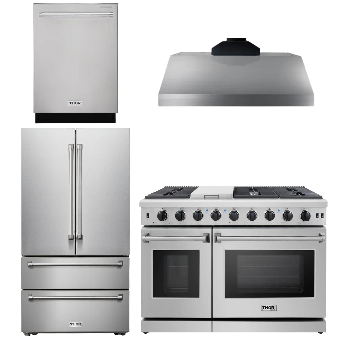 48 In. Propane Gas Range, Range Hood, Dishwasher, Refrigerator O5404