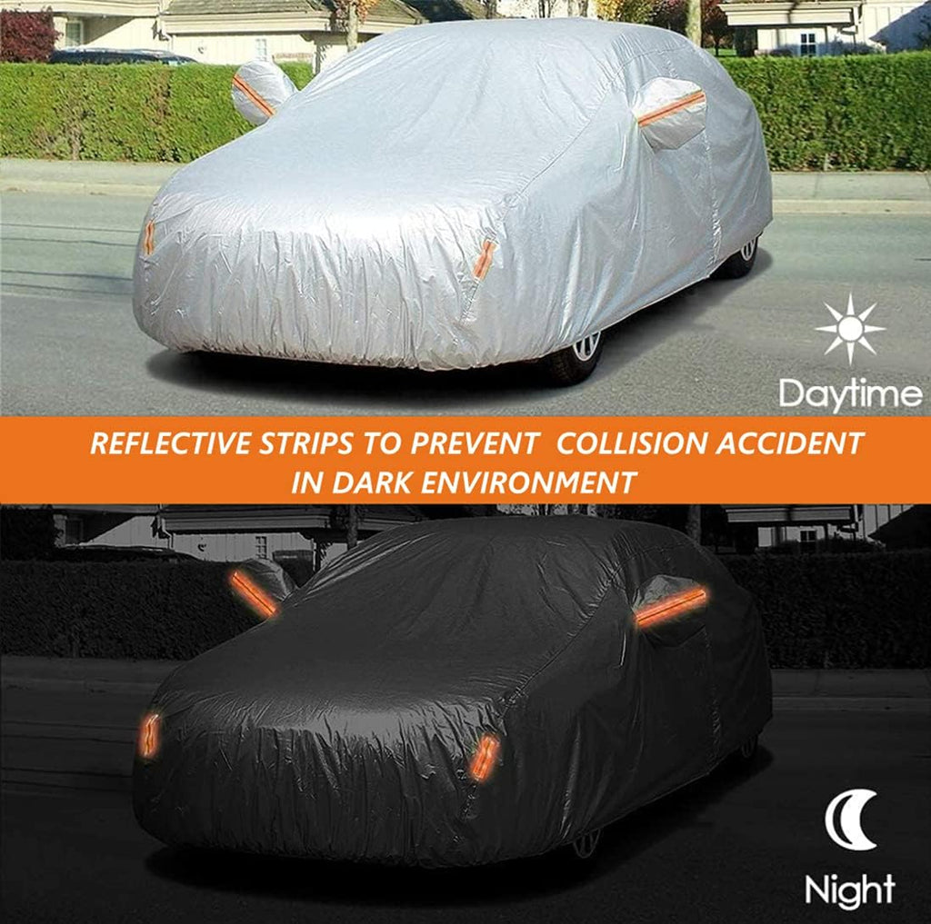 6 Layers Heavy Duty Waterproof Windproof Car Cover with Zipper Door, Universal Fit for SUV (190 in-200 in), Silver Pack of 2 D69355