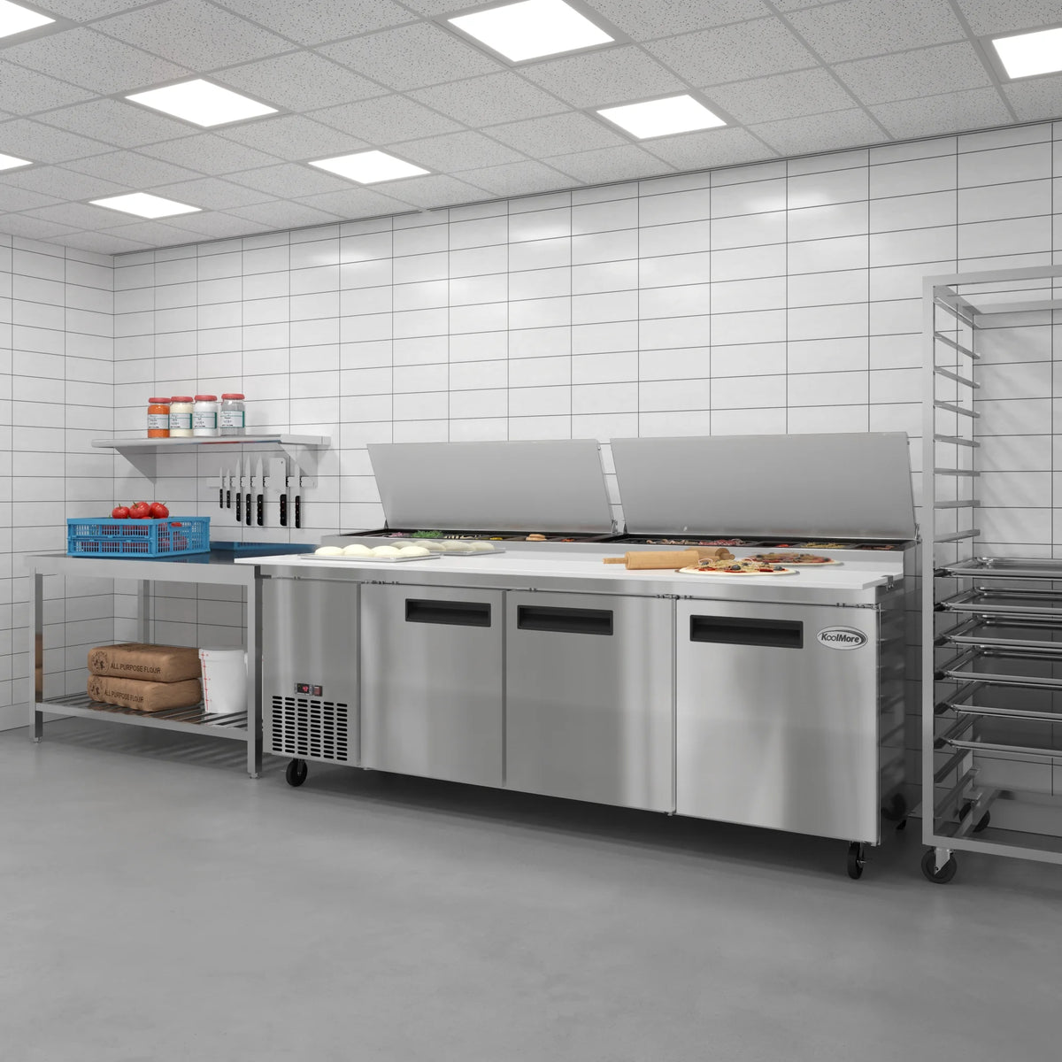 92 In. Three Door Stainless-Steel Pizza Prep Refrigerator S6703