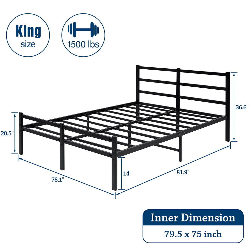 King 14 Inch Metal Bed Frame with Headboard and Footboard H52451