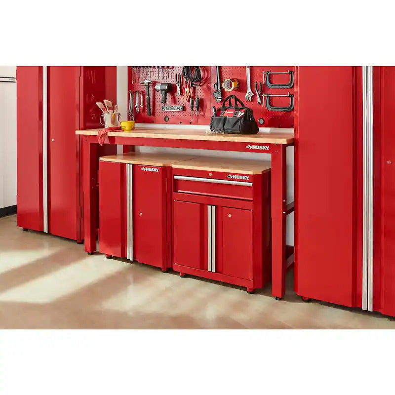 6 ft. Adjustable Height Solid Wood Top Workbench in Red I840817