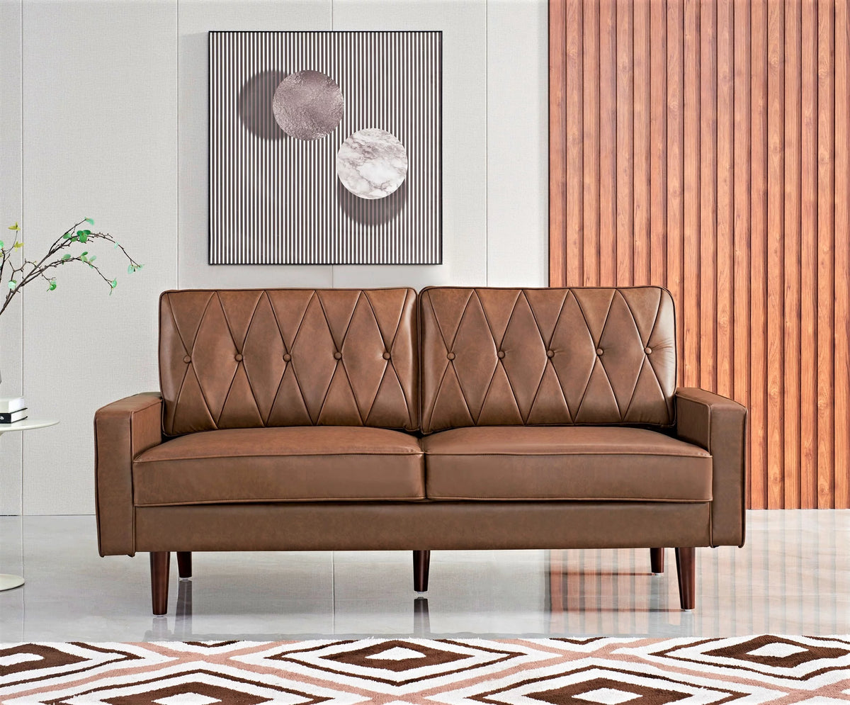 Brown Faux Leather Cushion Back Sofa M719