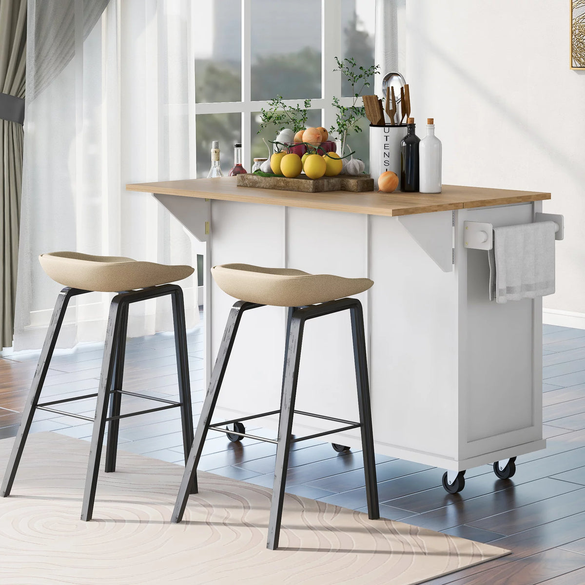 White Kitchen Island with Storage P3349