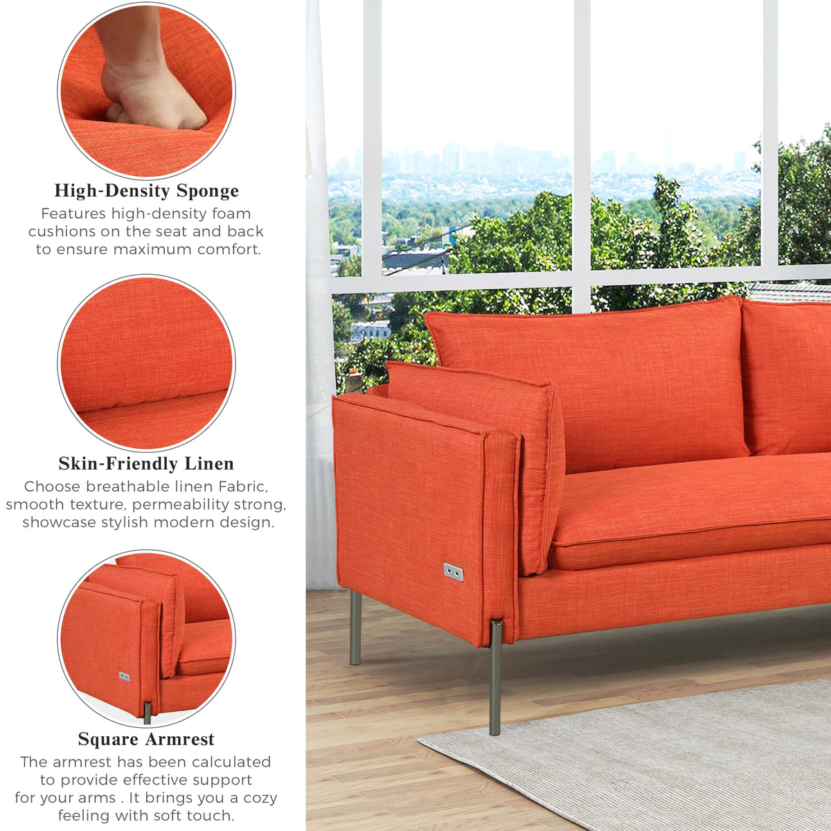 3 Seat Linen Fabric Upholstered Sofa T6132