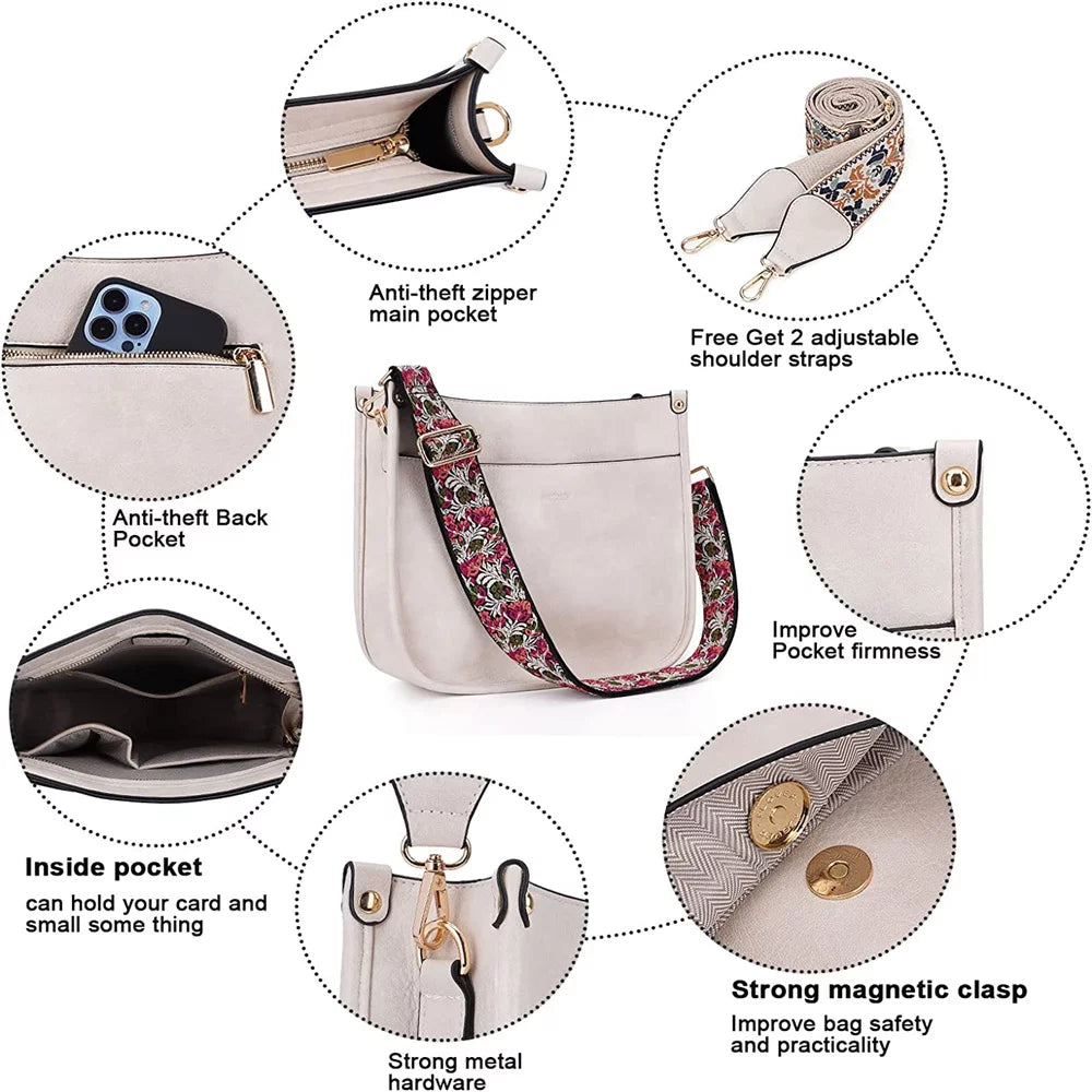 Crossbody Bags Leather Hobo Handbags With 2 Adjustable Leopard Guitar Strap Shoulder Bucket Bags T61374