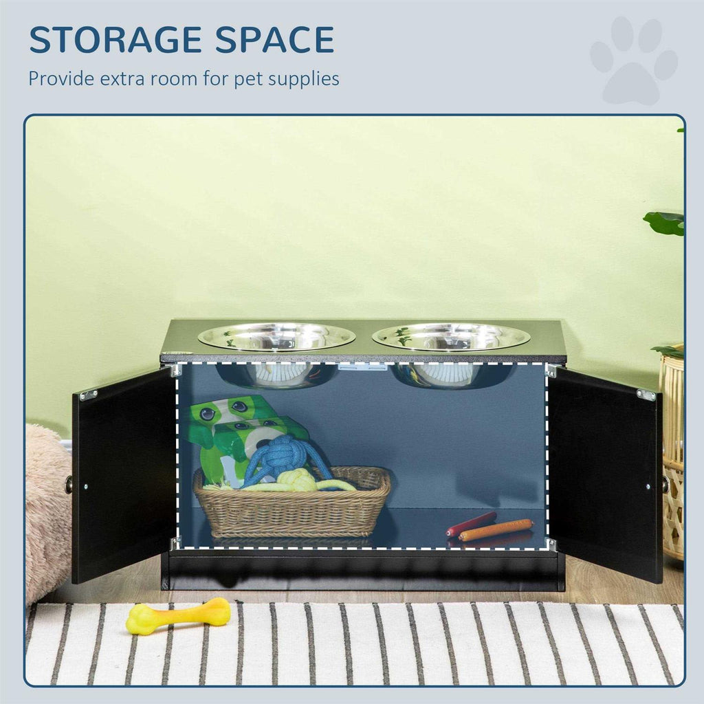 Large Elevated Dog Bowls with Storage Cabinet L577