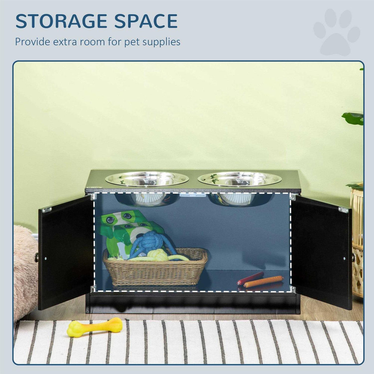 Large Elevated Dog Bowls with Storage Cabinet L577