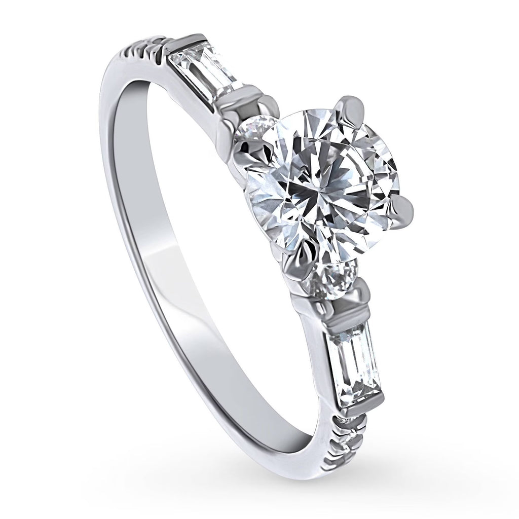 Sterling Silver Solitaire Engagement Ring 1 Carat Round Cubic Zirconia Rhodium Plated Size 9 A657