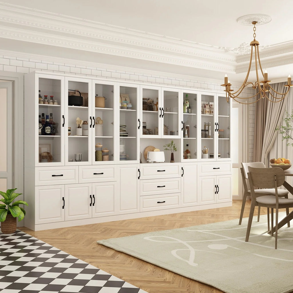 White Buffet China Cabinet with Tempered Glass Doors H3951