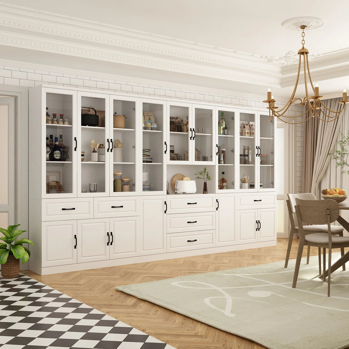 White Buffet China Cabinet with Tempered Glass Doors H3951