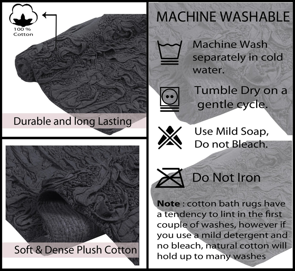 100% Cotton Non-Slip Bathroom Rug Set, 4 Piece Bath Mat Set with Contour Grey G871065