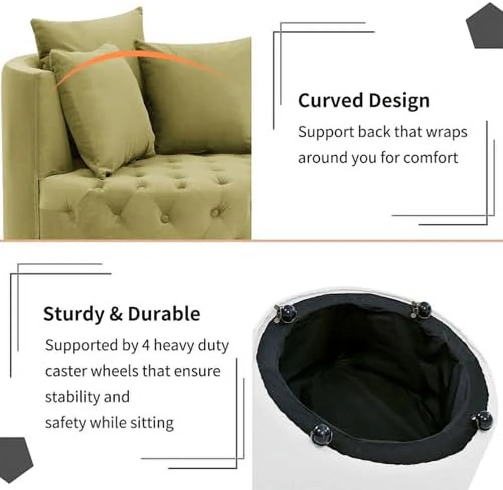 Pink Velvet Swivel Barrel Chair with 3 Pillows and Wheels J84443