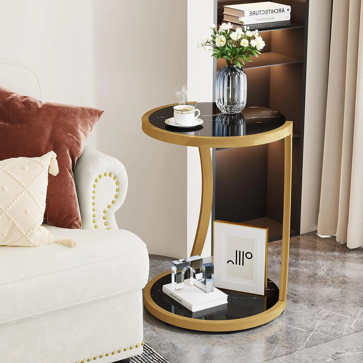 Round Faux Marble End Table G797765