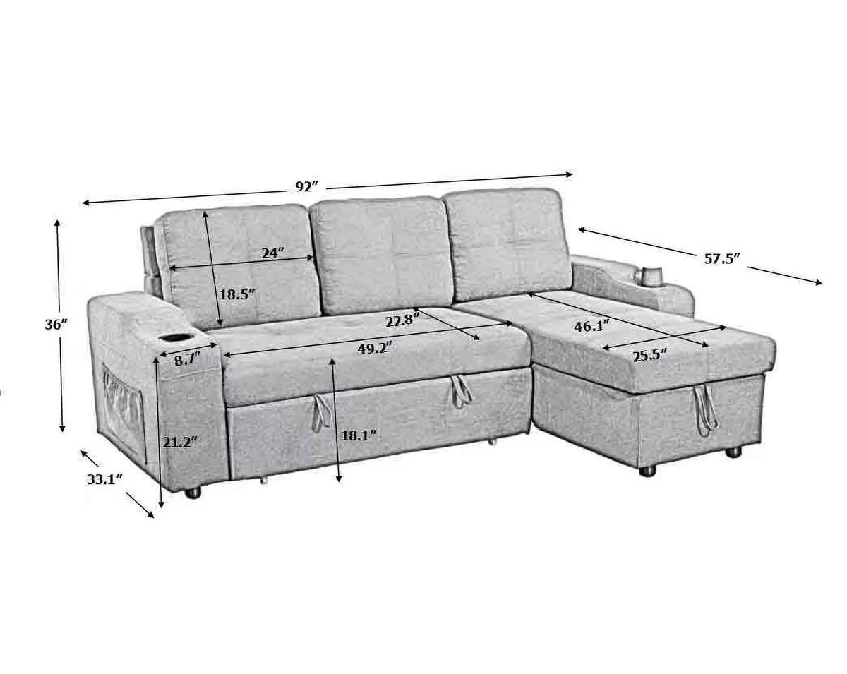 Dark Grey Right-Facing Sectional Sofa with Chaise and Storage O863