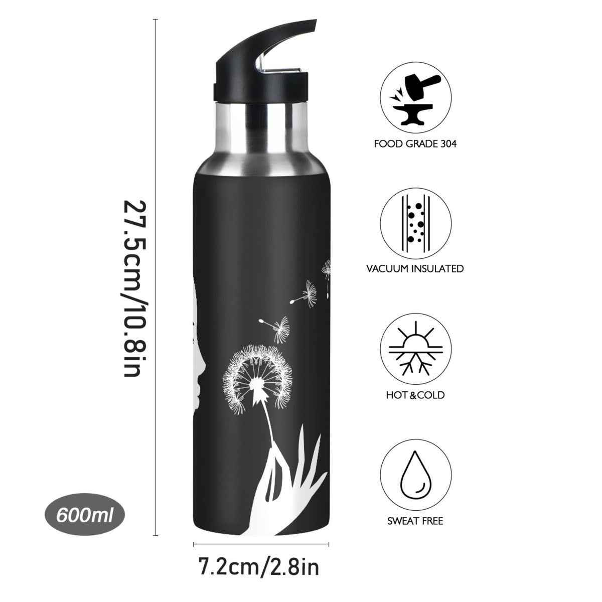 Stainless Steel Insulated Water Bottle with Straw Lid D797468