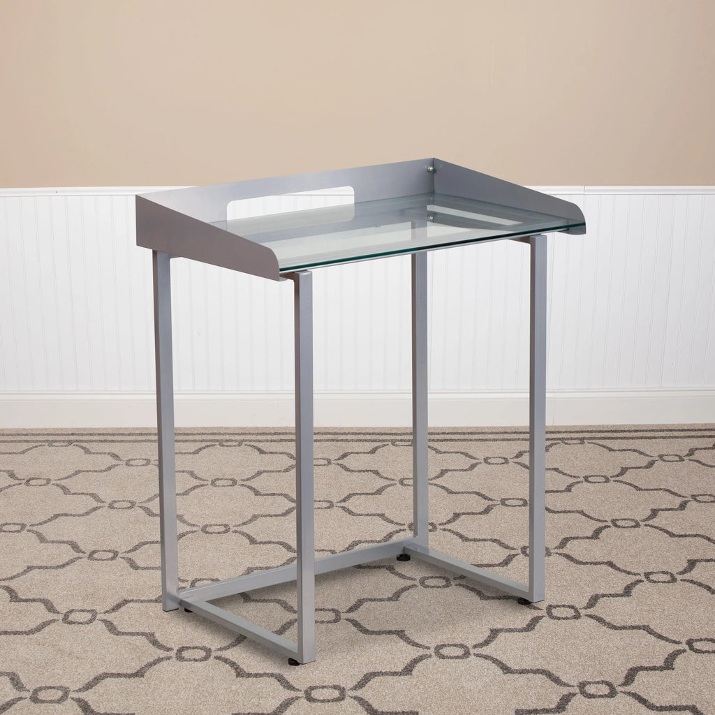 Clear Tempered Glass Desk with Silver Metal Frame C84615