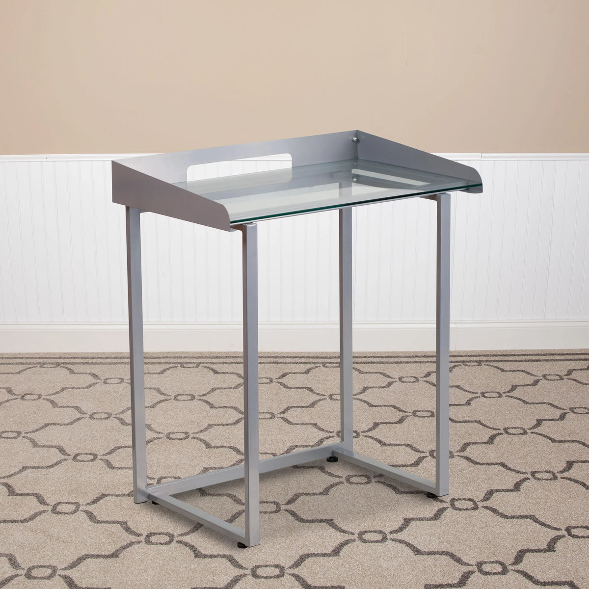 Clear Tempered Glass Desk with Silver Metal Frame C84615