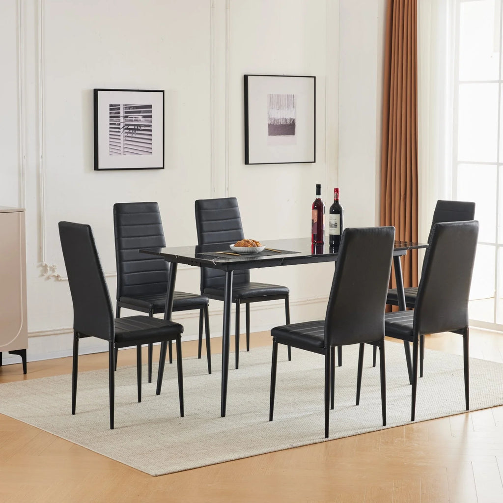 Black Faux Marble Dining Table Set for 6 I2140