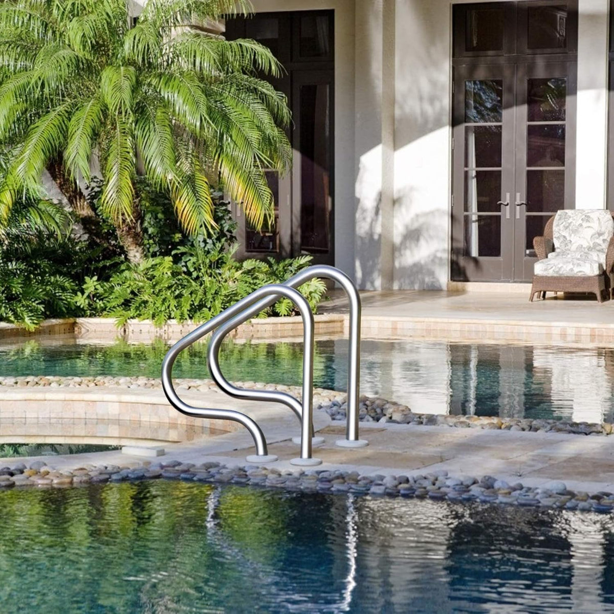 Stainless Steel Inground Pool Ladder with Handrail, 3-Step Non-Slip Footstep K392