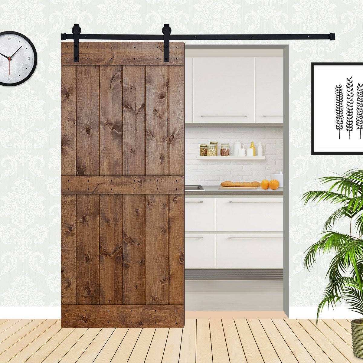Paneled Wood Barn Door with Installation Hardware Kit E8923
