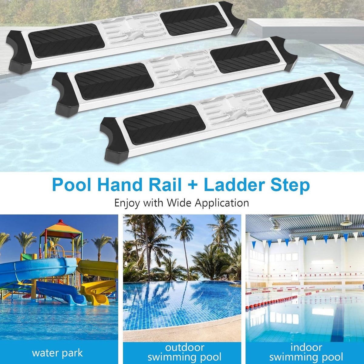 Stainless Steel Inground Pool Ladder with Handrail, 3-Step Non-Slip Footstep K392