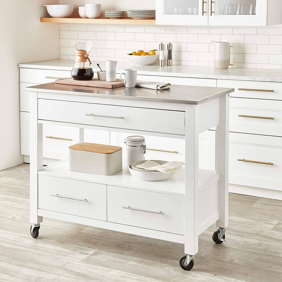 Stainless Steel White Kitchen Cart O7731