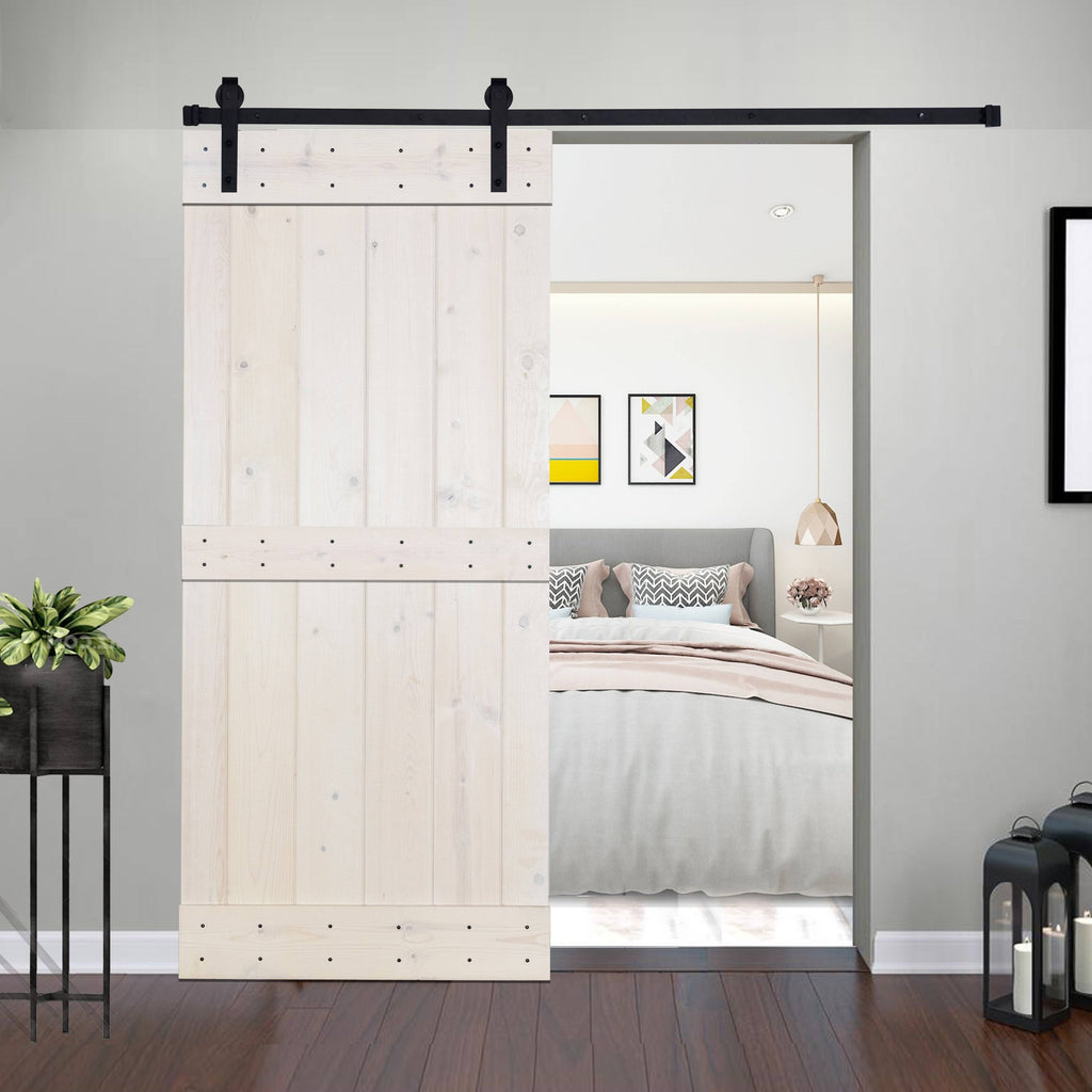 Paneled Wood Barn Door with Installation Hardware Kit E8923
