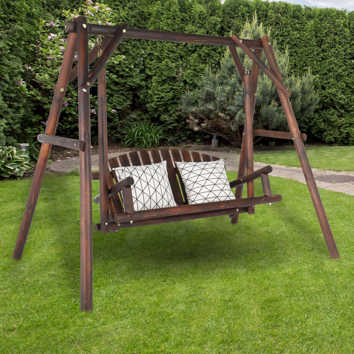 6.5’ Solid Wood Outdoor Loveseat Garden Swing I3619