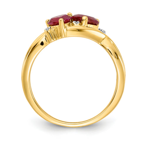 14 Karat Yellow Gold Lab Created Ruby and Diamond Ring H399