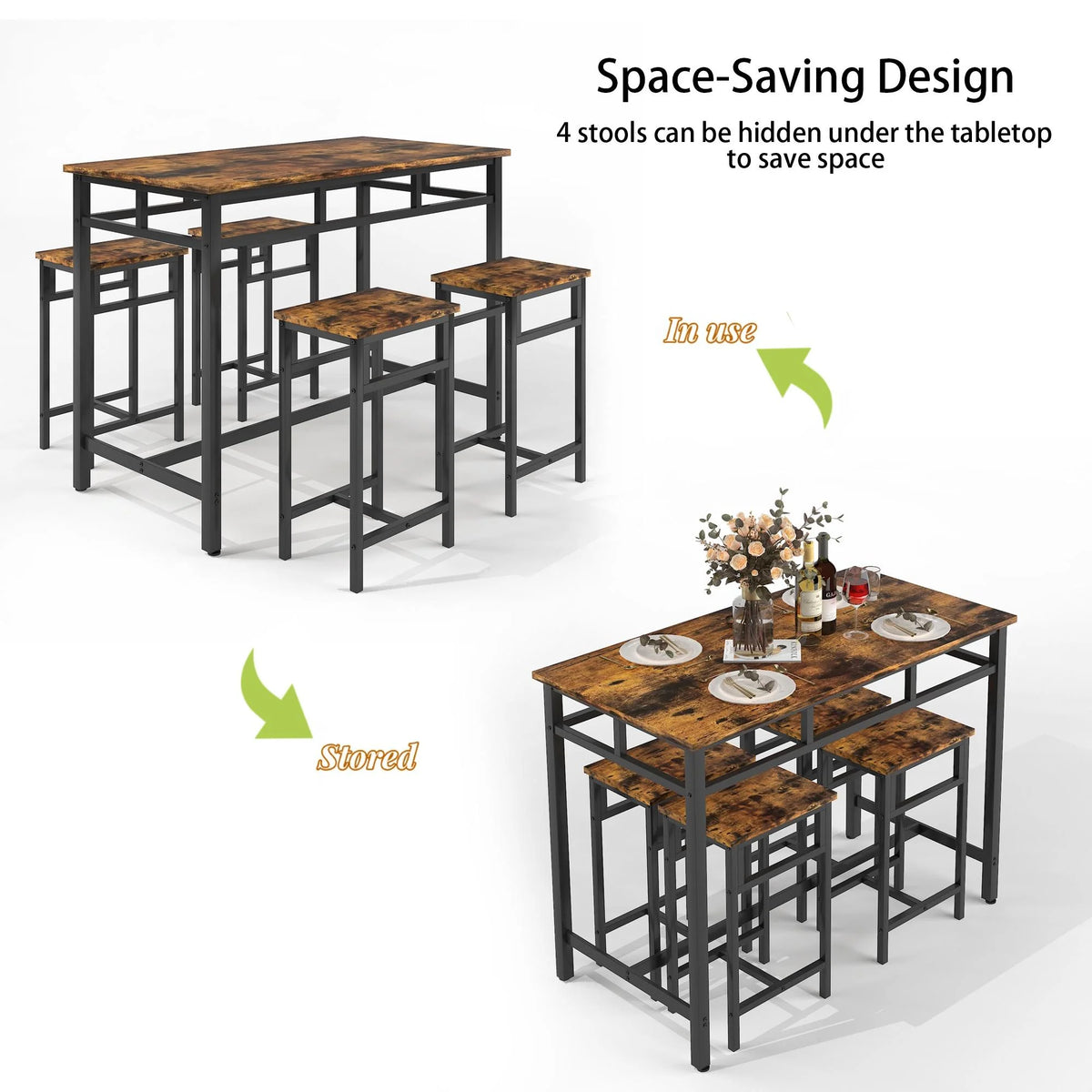 5-Piece Counter Height Pub Dining Set with Foot Support H773245